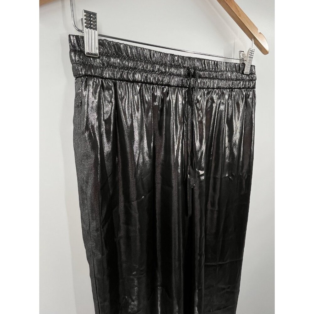 WAYF X JOURDAN SLOANE Women's Gunmetal Silver Metallic Chiffon Wide Leg Pants SM - Picture 2 of 7